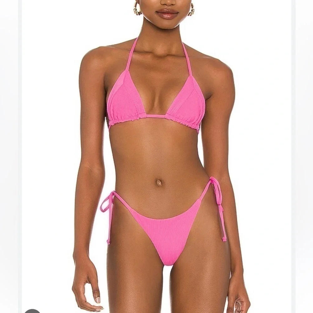 Frankies Bikinis Sky Ribbed Bikini Bottom in Pink Punch NWT